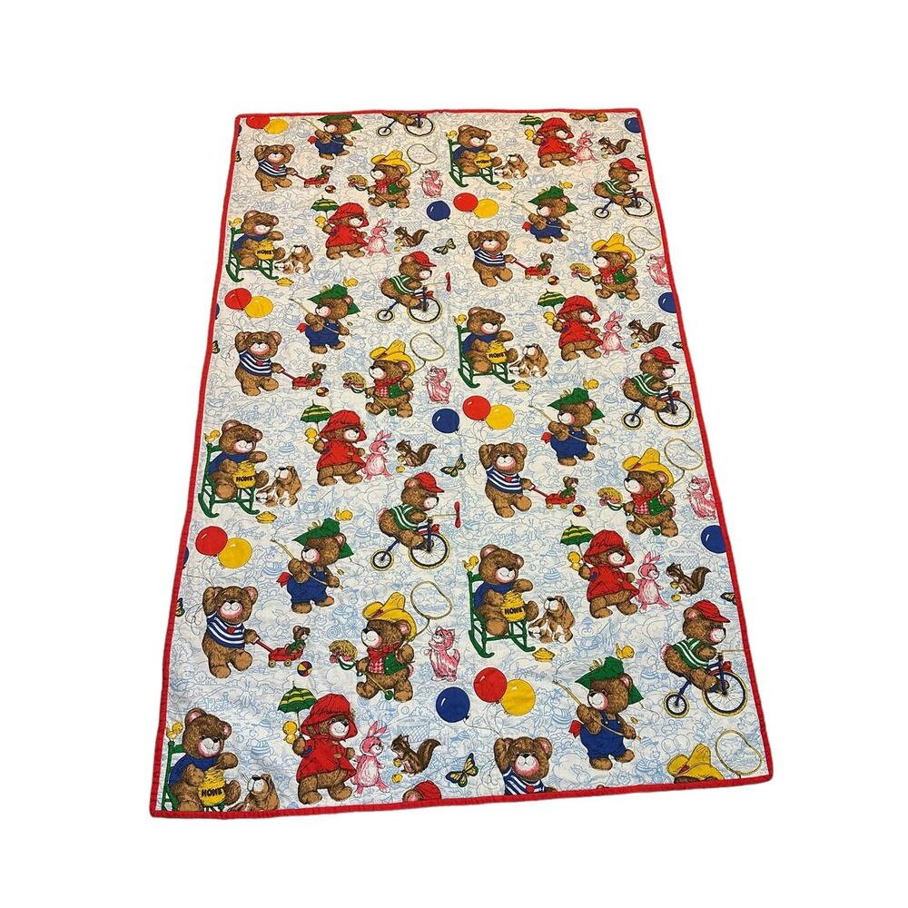 Vintage Handmade Baby Blanket Bears Dogs Kittens Bunnies Ducks